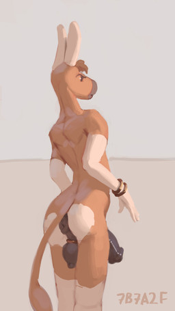 animal_genitalia animal_penis anthro anus backsack ball_ring balls big_penis biped bracelet butt equine_anus equine_genitalia equine_penis genital_raphe genitals jewelry jewelry_only long_ears male male_anthro mottled nude nude_anthro nude_male penis perineal_raphe perineum piebald puffy_anus raphe_(anatomy) rear_view scrotal_raphe scrotum_flap simple_background solo standing tail tail_tuft tuft 7b7a2f equid equine mammal 2024 4k 9:16 absurd_res digital_media_(artwork) hi_res signature