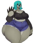 anthro belly big_breasts big_butt blue_hair bottomwear breasts butt claws clothing curvy_figure female fur grey_body grey_fur hair high_waisted_bottomwear high_waisted_shorts hotpants huge_butt markings mole_(marking) pear-shaped_figure shorts slightly_chubby slightly_chubby_anthro slightly_chubby_female solo standing thick_thighs wide_hips sssonic2 nella_(sssonic2) mammal pilosan sloth xenarthran absurd_res hi_res