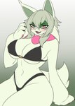3_fingers anthro arm_tuft band-aid band-aid_on_face band-aid_on_nose bandage bandage_on_face bandage_on_nose big_breasts bikini black_bikini black_clothing black_swimwear blush blush_lines breasts camel_toe claws clothed clothed_anthro clothed_female clothing ear_tuft elbow_tuft eyebrows eyelashes facial_markings facial_scar fangs female female_anthro finger_claws fingers fluffy fluffy_tail frill_(anatomy) fur green_body green_eyebrows green_fur green_hair green_inner_ear green_tail grey_nose hair head_markings looking_at_viewer markings mask_(marking) navel neck_frill open_mouth open_smile pawpads pink_eyes pink_pawpads pupils scar simple_background slit_pupils smile solo swimwear tail teeth thick_thighs tongue_showing tuft two-piece_swimsuit wide_hips x_scar sk3tchk4t nintendo pokemon sabryna_(nitrofury) felid feline generation_9_pokemon mammal meowscarada pokemon_(species) 2025 absurd_res digital_media_(artwork) hi_res