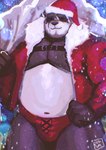 anthro belly black_body bulge christmas_clothing christmas_headwear clothing hat headgear headwear holidays humanoid_hands male moobs navel overweight overweight_male santa_hat snow snowing solo underwear white_body ruslorc christmas panda_(ruslorc) santa_claus bear giant_panda mammal 2021 hi_res