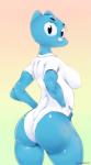 anthro big_breasts blue_body blue_fur breasts butt butt_focus clothed clothing female fingerless_gloves fur gloves handwear leotard looking_over mature_anthro mature_female pose side_boob solo musikalgenius cartoon_network the_amazing_world_of_gumball nicole_watterson domestic_cat felid feline felis mammal 2016 hi_res