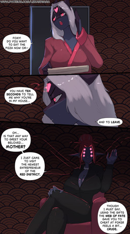 6_eyes anthro breasts clothed clothing dialogue duo female gem glowing glowing_eyes hair jewelry multi_eye necklace pearl_(gem) pearl_necklace red_eyes speech_bubble spider_legs text white_hair lizzard_sama cassandra_(lizzard_sama) lizzy_(lizzard_sama) animal_humanoid arachnid arachnid_humanoid arthropod arthropod_humanoid humanoid mammal reptile scalie spider_humanoid absurd_res comic digital_media_(artwork) english_text hi_res url