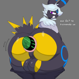 anthro anus backsack balls big_butt black_body bubble_butt butt cavity_storage fur genitals huge_butt male purple_eyes solo text white_body white_fur lokbunny17 monster_energy nintendo pokemon eeveelution generation_2_pokemon hybrid pokemon_(species) umbreon 1:1 2025 hi_res portuguese_text translated