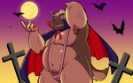 anthro armpit_hair belly big_belly body_hair brown_body bulge clothing costume halloween_costume holidays humanoid_hands kemono male mankini moobs moon nipples overweight overweight_male oogamikennta halloween canid canine canis domestic_dog mammal 16:10 2023 hi_res widescreen