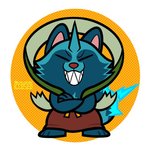 biped blue_body chibi clothed clothing eyes_closed horn kemono solo teeth kokushiki asian_mythology east_asian_mythology japanese_mythology mythology raijin_(mythology) tanpachi mammal procyonid raccoon 2021