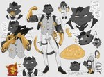 anthro black_hair blind_eye clothed clothing duo front_view fur grey_body grey_fur gun hair looking_at_viewer male mouth_closed ranged_weapon short_hair simple_background solo speech_bubble standing stretching text weapon whiskers white_background yellow_body yellow_eyes yellow_fur imperatorcaesar epic_games fortnite meowdas felid mammal absurd_res english_text hi_res sketch_page