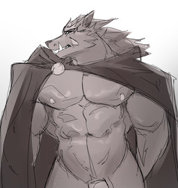 anthro barely_visible_genitalia barely_visible_penis fangs genitals male muscular muscular_anthro muscular_male navel nipples pecs penis simple_background solo teeth white_background pytho elden_ring fromsoftware blaidd_(elden_ring) canid canine canis mammal wolf