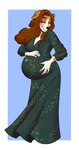 5_fingers anthro belly big_belly black_nose breasts brown_body brown_fur clothed clothed_anthro clothed_female clothing dress eyes_closed female fingers fur hair humanoid_hands multicolored_body multicolored_fur pregnant pregnant_anthro pregnant_female red_hair smile solo two_tone_body two_tone_fur white_body white_fur bindweed_(artist) krista_van_hoorn beagle canid canine canis domestic_dog hunting_dog mammal scent_hound 2024 absurd_res hi_res story story_in_description