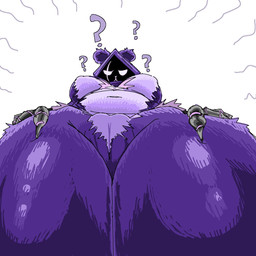 anthro arm_tuft armor belly big_breasts breasts camel_toe clothing confusion countershade_torso countershading female glistening_thighs hoodie looking_at_viewer looking_down looking_down_at_viewer low-angle_view navel nipple_outline purple_body question_mark scar shoulder_tuft solo thick_thighs topwear tuft wide_hips worm's-eye_view itidesu_zoe epic_games fortnite raven_team_leader bear mammal 1:1 2025 digital_drawing_(artwork) digital_media_(artwork) hi_res