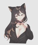 :o bell bell_collar big_breasts black_clothing black_coat black_collar black_eyes black_hair black_ring black_topwear blush breasts cleavage clothed clothing coat collar ear_piercing eyelashes eyeliner female front_view glistening glistening_breasts gold_ear_ring hair humanoidized inner_ear_fluff jingle_bell kemono long_hair looking_at_viewer makeup markings mole_(marking) narrowed_eyes open_mouth piercing simple_background solo tan_body tan_skin topwear tuft white_background ee_extension_02 library_of_ruina lobotomy_corporation project_moon binah_(project_moon) animal_humanoid cat_humanoid felid felid_humanoid feline feline_humanoid humanoid mammal mammal_humanoid 2022 digital_media_(artwork) half-length_portrait hi_res portrait shaded soft_shading