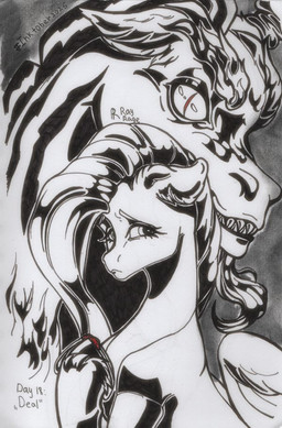 anthro antlers black_hooves black_mane closed_frown duo eyebrows eyelashes facial_hair feathered_wings feathering feathers female female_feral feral frown fur goatee grey_background hooves horn larger_anthro larger_male long_mane long_neck looking_at_viewer looking_back male male_anthro mane mouth_closed pupils red_pupils sad sharp_teeth short_mane simple_background size_difference smaller_female smaller_feral teeth text thick_eyebrows unguligrade white_antlers white_body white_eyebrows white_eyes white_facial_hair white_fur white_goatee white_horn white_mane white_wings wings year rayrage friendship_is_magic hasbro inktober my_little_pony mythology discord_(mlp) fluttershy_(mlp) chimera draconequus equid equine mammal mythological_creature mythological_equine pegasus 2025 artist_name dated english_description english_text marker_(artwork) partially_colored shaded traditional_media_(artwork)