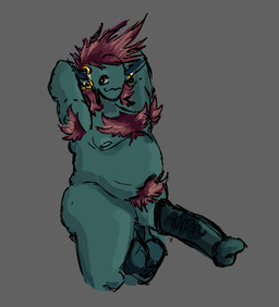 1_eye animal_genitalia armpit_hair balls belly body_hair chest_hair ear_piercing equine_genitalia genitals hands_behind_head hyper hyper_genitalia male mohawk not_furry penis piercing pubes saggy_balls simple_background slightly_chubby solo vein veiny_penis ratrat13 pinecone_delarge ambiguous_species humanoid
