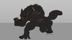 anthro big_muscles biped black_body black_fur fur male muscular muscular_anthro muscular_male nude_anthro nude_male purple_eyes scar scars_all_over solo sushisushii canid canine canis mammal wolf 2024