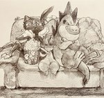 ambiguous_gender anthro claws crossed_arms eating eyelashes fangs finger_claws food furniture group open_mouth popcorn sitting sofa tail teeth toe_claws trio katsuraginoa nintendo pokemon crocodilian croconaw generation_2_pokemon generation_3_pokemon humanoid pokemon_(species) ralts reptile scalie sneasel 2025 hi_res signature