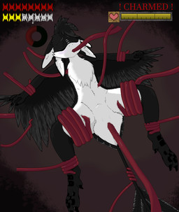 4_ears captured charmed chest_tuft cloacal cloacal_penetration coiling defeated feathers feet female gameplay_mechanics gui health_bar leg_grab mouth_play multi_ear penetration restrained sex solo spread_legs spread_wings spreading stamina_bar tail talons tendrils tentacle_penetration tentacle_sex tentacles toes tuft underfluffies wings wrattales2022 avali absurd_res hi_res