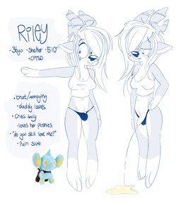 anthro antlers big_breasts bodily_fluids breasts bulge character_age cleavage clothed clothing crop_top eyebrow_through_hair eyebrows fangs flaccid foreskin freckles genital_fluids genitals gynomorph hair horn intersex long_hair looking_aside looking_down mismatched_sexual_dimorphism off_shoulder panties peeing peeing_on_ground penis photo shirt simple_background smile solo stated_adult stated_age teeth text topwear translucent translucent_hair underwear urine urine_on_ground urine_pool wolfplush nintendo pokemon riley_(wolfplush) deer generation_4_pokemon mammal pokemon_(species) shinx 2025 english_text hi_res model_sheet trans_(lore) trans_woman_(lore)