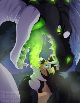 ambiguous_anthro ambiguous_feral ambiguous_gender anthro anthro_on_feral anthro_penetrated bestiality bestiality_kiss black_body black_claws blue_eyes blurred_background blush bodily_fluids claws deep_throat drooling duo extreme_french_kiss feral feral_penetrating feral_penetrating_anthro forced french_kissing fur glowing glowing_insides glowing_through green_eyes green_tongue holding_another imminent_vore kissing mouth_shot multicolored_body open_mouth oral oral_penetration penetration questionable_consent saliva sex shocked tan_body tan_fur teeth tongue tongue_penetration two_tone_body white_body nummynumz mythology nitro_(tartii) dragon felid mammal mythological_creature mythological_scalie scalie hi_res signature