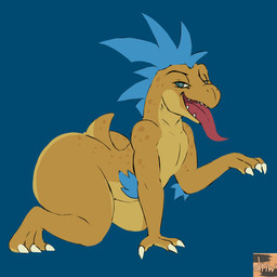 all_fours anthro big_butt butt huge_butt looking_at_viewer male nude open_mouth short_tail simple_background smile solo spots tail tongue tongue_out darknsfwindie halo_(series) microsoft xbox_game_studios kiggy alien kig-yar ruuhtian scalie 1:1 hi_res