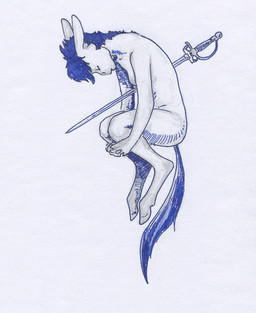 anthro female hooves impalement long_ears melee_weapon nude nude_anthro rapier simple_background solo sword tail unguligrade weapon adeptus-monitus black_and_white monochrome traditional_media_(artwork)