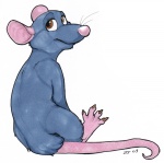 4_toes brown_eyes claws feet feral fur grey_body grey_fur looking_back male nude pink_body pink_nose pink_skin rear_view simple_background sitting solo tail toes toony whiskers white_background zeriara disney pixar ratatouille remy_(ratatouille) mammal murid murine rat rodent 2007