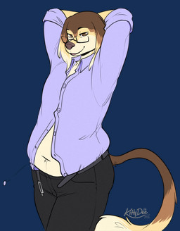 anthro biped bottomwear clothed clothed_anthro clothed_male clothing eyewear front_view fully_clothed fully_clothed_anthro fully_clothed_male fur glasses looking_at_viewer male navel smile solo standing tail topwear kittydee canid canine canis domestic_dog mammal 2026 alpha_channel digital_drawing_(artwork) digital_media_(artwork) hi_res