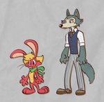 anthro blonde_hair clothed clothing fur grey_body grey_fur group hair male red_body red_fur scarf simple_background piti_yindee beastars legoshi_(beastars) rabbit_kyle canid canine canis lagomorph leporid mammal rabbit wolf 2020 hi_res