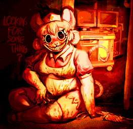 anthro blood bodily_fluids creepy female looking_at_viewer medical_instrument medical_syringe nightmare_fuel scientific_instrument sharp_teeth solo syringe teeth text muucket terrible_mouse lorna_(terrible_mouse) mammal mouse murid murine rodent english_text hi_res