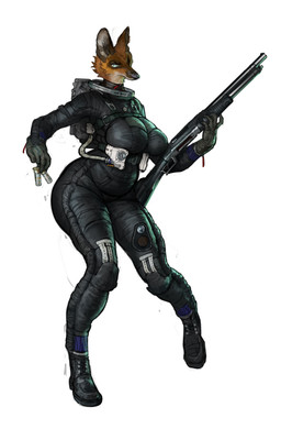 angry anthro backpack big_breasts big_ears black_clothing black_suit bodysuit boots breasts buckle clothed clothing female footwear fully_clothed fur gun headless holding_gun holding_object holding_ranged_weapon holding_shotgun holding_weapon orange_body orange_fur ranged_weapon reloading shell_(projectile) shoes shotgun shotgun_shell simple_background skinsuit slightly_chubby slightly_chubby_anthro slightly_chubby_female solo spacesuit standing suit tight_clothing tube weapon white_background cettus lien_van_broek canid canine mammal maned_wolf 2025 absurd_res hi_res