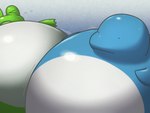 anthro belly big_belly blue_body duo green_body huge_belly inflation kizitoba amphibian cetacean dolphin frog mammal marine toothed_whale 2017 4:3