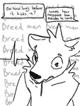 bodily_fluids brainwashing clothed clothing dialogue drooling male orientation_play saliva qwaxi~lixard canid canine canis mammal wolf comic sketch