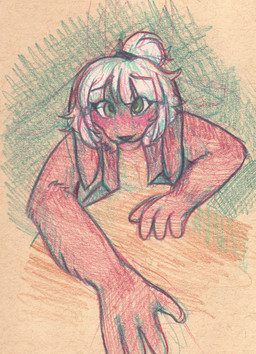 anthro blush duo fellatio female first_person_view genitals humanoid_genitalia humanoid_penis looking_at_viewer oral penile penis pov_blowjob sex fuzzikia human lagomorph leporid mammal rabbit colored_pencil_(artwork) hi_res sketch traditional_media_(artwork)
