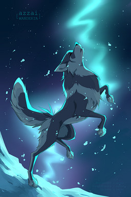 ambiguous_gender aurora_(phenomenon) cheek_tuft eyes_closed facial_tuft feral fur grey_body grey_fur grey_markings jumping markings night nude open_mouth outside sky snout snow solo star starry_sky tail tuft azzai azzai_wanderia_(azzai) canid canine canis mammal wolf 2021 2:3 colored digital_drawing_(artwork) digital_media_(artwork) shaded