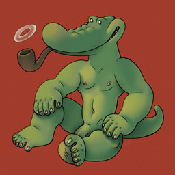 5_fingers 5_toes anthro balls claws feet fingers flaccid genitals green_balls green_body green_penis humanoid_feet male muscular muscular_male nipples pecs penis pipe plantigrade simple_background sitting small_eyes small_nipples smile smoke_pipe smoking solo toe_claws toes ravuer soyuzmultfilm krokodil_gena crocodile crocodilian reptile scalie 1:1 hi_res