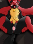 alternate_color anthro anthrofied anus biped bodily_fluids chest_tuft clitoris female fur gaping gaping_pussy genital_fluids genitals looking_at_viewer lying on_back pokemorph presenting presenting_pussy pussy red_eyes smile solo spread_legs spreading tail tuft vaginal_fluids c0sm0 nintendo pokemon fan_character jocario canid canine generation_4_pokemon lucario mammal pokemon_(species)