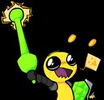 antennae_(anatomy) black_antennae black_body black_eyes blush electricity happy holding_melee_weapon holding_object holding_ranged_weapon holding_weapon male melee_weapon multicolored_antennae multicolored_body ranged_weapon smile solo speech_bubble standing sword two_tone_antennae two_tone_body weapon yellow_antennae yellow_body thackerzod alien_hominid newgrounds the_behemoth_(company) alien_hominid_(character) alien 2021 alpha_channel digital_media_(artwork)