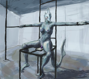 anthro bdsm bondage bound breasts chain chained dildo female fin grey_body grey_scales grin long_tail looking_at_viewer nipples nude penetration scales sex_toy simple_background smile solo tail vaginal vaginal_penetration bittertooth aquatic fish shark 2013