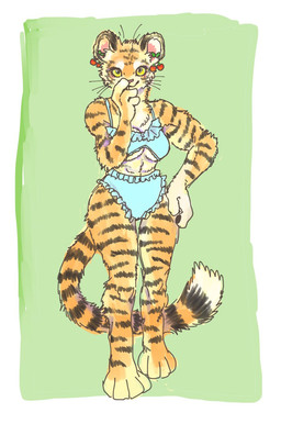 anthro blue_clothing bra breasts cleavage_cutout clothed clothing cutout digitigrade ear_piercing female food frilly frilly_clothing fruit fur lingerie looking_at_viewer orange_body orange_fur panties piercing plant simple_background smile solo standing strawberry striped_body striped_fur stripes tail tuft underwear whiskers yellow_eyes kyokyota felid feline mammal pantherine tiger 2019 digital_media_(artwork) hi_res
