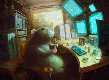beverage biped black_eyes brown_body brown_fur chair computer detailed_background electronics feral fur furniture humanoid_hands inside pink_nose sitting solo nejumipro mammal murid murine rat rodent 2021 hi_res