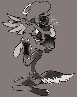 3_toes anthro anthro_on_anthro anthro_penetrated anthro_penetrating anthro_penetrating_anthro back_wings biped blush blush_lines bodily_fluids bottomless bottomless_anthro bottomless_male bottomwear bow_tie breath carrying_another carrying_fellatio carrying_partner claws clothed clothed_anthro clothed_female clothed_male clothing cum cum_from_mouth cum_in_mouth cum_inside cum_on_face digitigrade duo eyebrows eyelashes eyes_closed face_hugging face_mounting feathered_wings feathers feet fellatio female female_anthro female_penetrated fingerless_gloves freckled_face freckles fur genital_fluids glistening_eyelids gloves hair half-closed_eyes halo handwear hoof_hands hooves hotpants interspecies larger_female larger_penetrated lift_job long_eyelashes long_sleeves male male/female male_anthro male_penetrating male_penetrating_female narrowed_eyes open_mouth oral oral_penetration penetration penile penile_penetration penis_in_mouth sex shirt shorts size_difference smaller_male snout tail teeth thick_eyebrows thong thong_straps toe_claws toes tongue topless topless_anthro topless_female topwear underwear unguligrade wings wool_(fur) wool_hair soulcentinel hellaverse helluva_boss mythology collin_(helluva_boss) fan_character molly_(violetechoes) angel bovid canid canid_demon canine caprine cherub demon hellhound mammal mythological_canine mythological_creature sheep 2026 greyscale monochrome