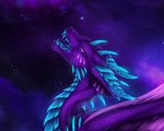 ambiguous_gender cloud feral flying glowing membrane_(anatomy) membranous_wings planet purple_body purple_scales scales sky solo space spikes spikes_(anatomy) star starry_sky upside_down wings selianth mythology dragon mythological_creature mythological_scalie scalie bust_portrait portrait