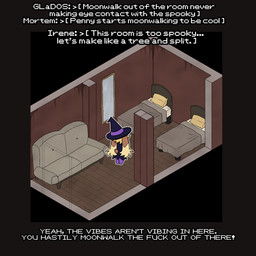 anthro bed bedroom clothing female furniture hat haunted_house headgear headwear holidays mirror sliding sofa solo text witch_costume witch_hat corruptedcryptid halloween nintendo pokemon penny_(corruptedcryptid) generation_4_pokemon lopunny pokemon_(species) 1:1 animated animated_webp english_text hi_res trans_(lore) trans_woman_(lore)