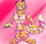 anthro breasts digitigrade female fur genitals pussy showcase smile smirk solo stripes felid mammal pantherine tiger hi_res shaded