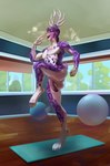 anthro antlers athletic ball balls big_balls big_penis bodily_fluids breathing butt digitigrade exercise exercise_ball foreskin fur genitals horn humanoid_genitalia humanoid_penis inside leopard_spots male markings muscular muscular_anthro muscular_male nude nude_workout penis purple_body purple_eyes purple_fur purple_penis purple_spots smile solo spots spotted_body steaming sweat sweatdrop sweaty_balls sweaty_genitalia sweaty_legs white_body white_fur workout yoga_mat indigochto cleovelot clouded_leopard deer felid hybrid mammal new_world_deer pantherine white-tailed_deer absurd_res digital_media_(artwork) hi_res shaded