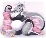 anthro belly belly_overhang between_breasts big_belly big_breasts big_butt black_bottomwear black_clothing black_topwear bottomwear breasts butt clothed clothing dessert doughnut ear_piercing ear_stud eating facial_piercing female food grey_body grey_eyes grey_hair grey_tail hair huge_breasts huge_butt huge_hips huge_thighs kneeling looking_at_viewer multicolored_hair multiple_piercings narrowed_eyes navel non-mammal_breasts non-mammal_navel nose_piercing nose_ring overweight overweight_anthro overweight_female pastry piercing ring_piercing septum_piercing septum_ring solo tail thick_thighs topwear two_tone_hair white_body white_hair white_tail wide_hips tiggybloom mythology dragon mythological_creature mythological_scalie scalie hi_res