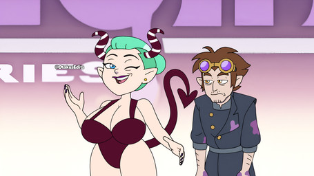 2_horns 5_fingers amber_eyes arm_hair bare_shoulders big_breasts biped black_eyebrows blue_eyes body_hair breasts brown_eyebrows brown_hair button_(fastener) clothed clothed_female clothed_humanoid clothed_male clothing colored_fingernails colored_nails curved_eyebrows curved_horn curved_tail ear_piercing ear_stud eyebrows eyelashes eyewear eyewear_on_head female fingernails fingers glistening glistening_eyes goggles goggles_on_head green_hair hair hair_bun horn huge_breasts humanoid_pointy_ears husband husband_and_wife iris light_body light_hair light_skin lips lipstick long_eyelashes looking_at_viewer makeup male married_couple mature_female mature_humanoid mature_male monotone_body monotone_hair monotone_skin monotone_tail mouth_closed multicolored_clothing multicolored_horn multicolored_robe nails not_furry one-piece_swimsuit one_eye_closed open_mouth open_smile piercing pink_tongue pointy_ears pupils purple_fingernails purple_lips purple_lipstick purple_nails red_clothing red_horn red_swimwear red_tail robe short_hair skimpy smile smiling_at_viewer spade_tail striped_horn stripes swimwear tail tan_eyewear tan_goggles teeth text thick_eyebrows thick_thighs three-quarter_view tired tongue two_tone_horn white_horn white_sclera white_stripes wife wink winking_at_viewer otakusedits third-party_edit disney the_owl_house alador_blight odalia_blight humanoid mammal succubus witch_(the_owl_house) 16:9 2025 4k absurd_res artist_name digital_media_(artwork) hi_res screencap_edit widescreen