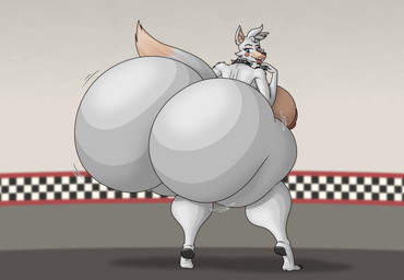 anthro areola big_areola big_breasts big_butt big_nipples breasts bubble_butt butt collar female fluffy fluffy_tail fur grey_body grey_fur huge_breasts huge_butt hyper hyper_breasts hyper_butt makeup nipples nude nude_anthro nude_female solo spiked_collar spikes tail tan_body tan_fur thick_thighs aregularblueslime jingle_the_puss_puss_(dr-dash) canid canine fox mammal 2024 digital_media_(artwork) hi_res