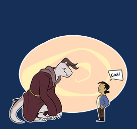 abstract_background albino anthro black_boots black_clothing black_footwear blue_clothing blue_jacket blue_topwear boots bottomwear brown_bottomwear brown_clothing brown_pants brown_robe clawed_hands claws clothing duo footwear hand_on_hip horn jacket looking_at_another male not_furry pants red_eyes robe shirt shoes speech_bubble standing t-shirt tail text toe_claws topwear wearing_cloak white_clothing white_shirt white_t-shirt white_topwear acid_(artist) fallout microsoft goris_(fallout) the_chosen_one_(fallout) deathclaw human mammal scalie 2018 alpha_channel english_description english_text hi_res male_(lore)