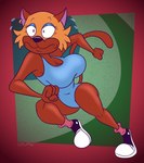 abstract_background anthro big_breasts bodily_fluids breasts brown_body brown_fur cleavage clothed clothing ear_piercing ear_ring eyeshadow female footwear fur leotard makeup multicolored_body multicolored_fur piercing ring_piercing running shoes solo stressed sweat thick_thighs two_tone_body two_tone_fur wide_hips gavanzude kidd_video she_lion_(copycats) felid feline lion mammal pantherine alternate_version_at_paywall digital_drawing_(artwork) digital_media_(artwork) hi_res signature