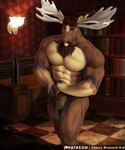 abs anthro facial_hair hooves horn male muscular muscular_anthro muscular_male mustache pecs solo vein veiny_muscles cherry_blossom_kid diffuse_moose deer mammal moose new_world_deer hi_res