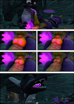 balls balls_shrinking bodily_fluids crotch_view cum cum_draining cum_in_mouth cum_inside dark_body dark_magic draining drinking drinking_cum duo eyes_closed feral genital_fluids genitals horn magic male male/male open_mouth pain penis purple_body red_eyes shrinking size_transformation tail teeth text tongue transformation wings yelling yellow_balls yellow_body yellow_penis drakeledragon activision mythology spyro_the_dragon dark_spyro spyro dragon mythological_creature mythological_scalie scalie 3d_(artwork) absurd_res comic digital_media_(artwork) hi_res multiple_scenes source_filmmaker_(artwork)